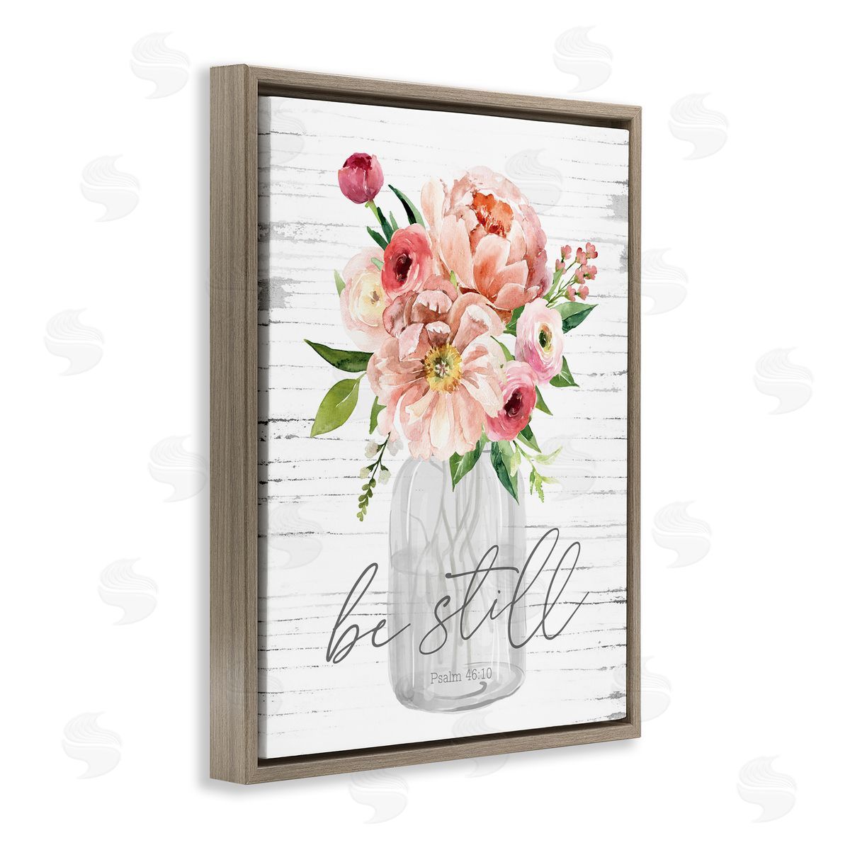 Pink Be Still Bouquet Brown Floating Frame Canvas Wall Art, Home Decor by Lettered and Lined