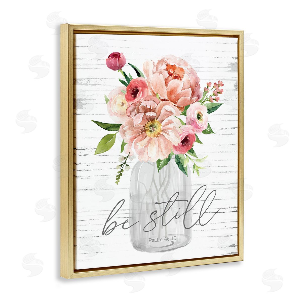 Pink Be Still Bouquet Gold Floating Frame Canvas Wall Art, Home Decor by Lettered and Lined