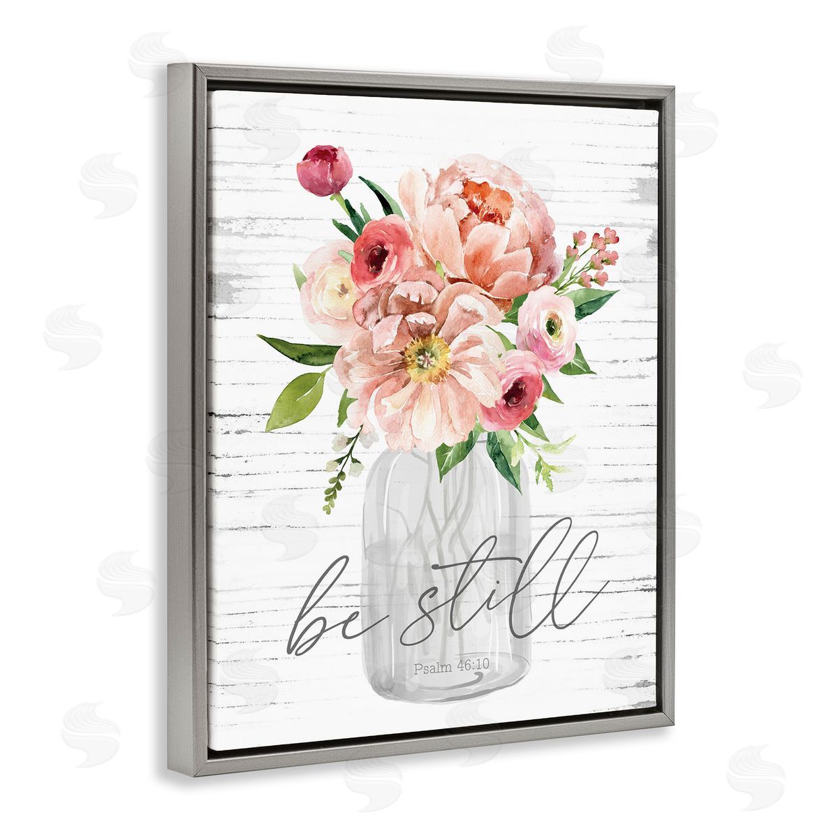 Pink Be Still Bouquet Grey Floating Frame Canvas Wall Art, Home Decor by Lettered and Lined