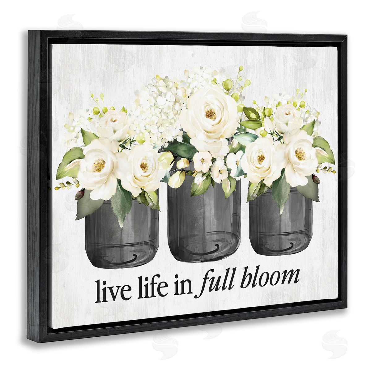 Life In Full Bloom Black Floating Frame Canvas Wall Art, Home Decor by Lettered and Lined