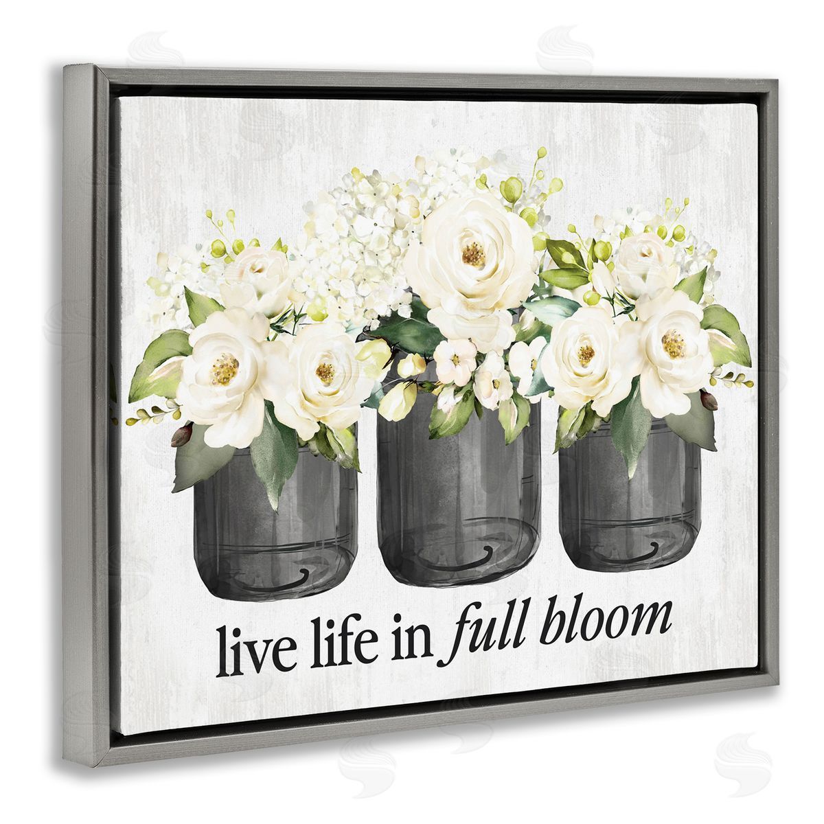 Life In Full Bloom Grey Floating Frame Canvas Wall Art, Home Decor by Lettered and Lined