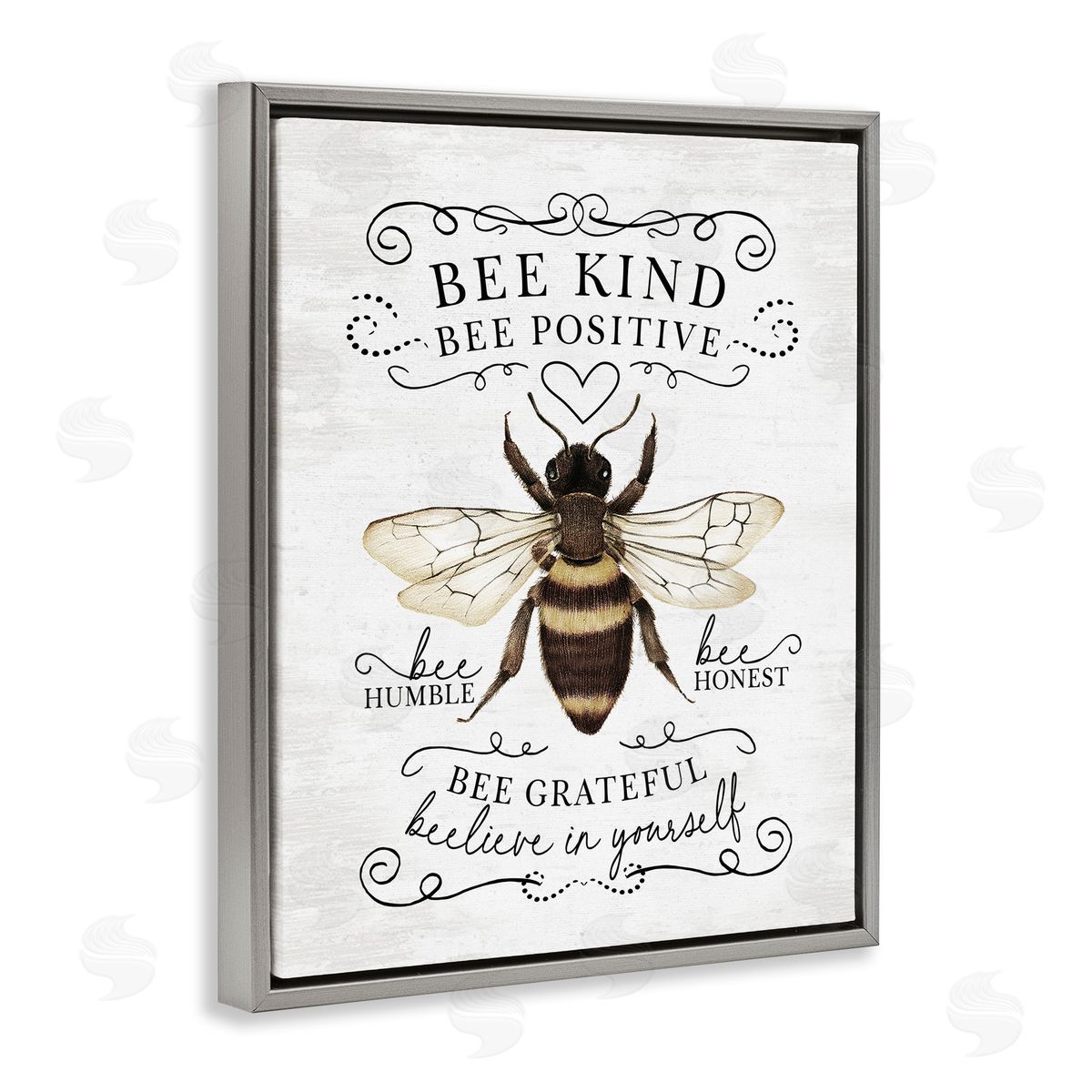 Vintage Bee Phrases Grey Floating Frame Canvas Wall Art, Home Decor by Lettered and Lined