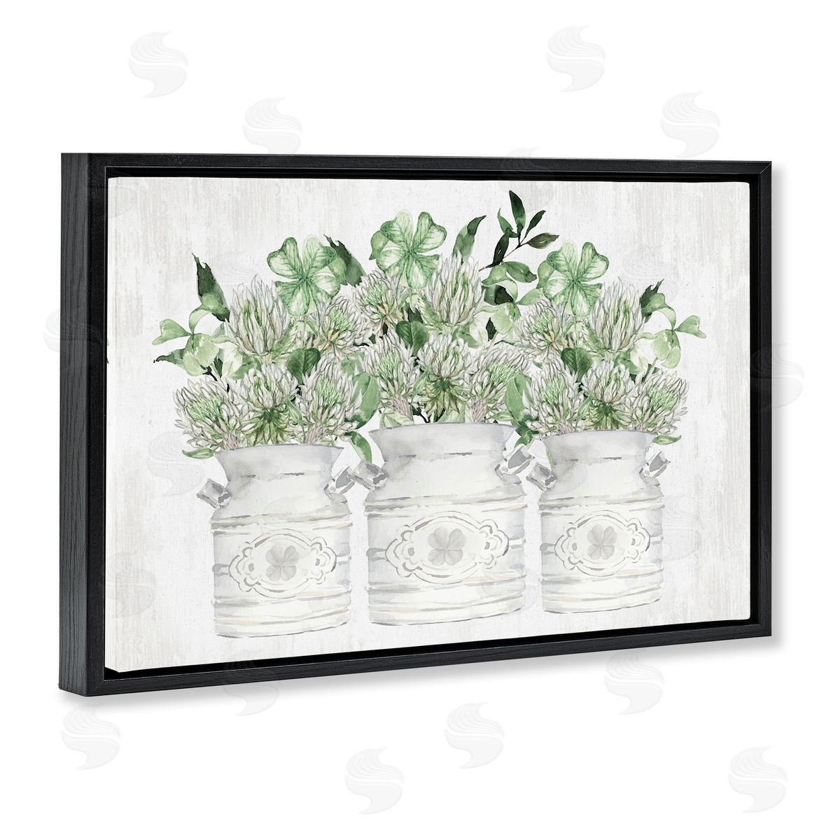 Spring Potted Clovers Black Floating Frame Canvas Wall Art, Home Decor by Lettered and Lined