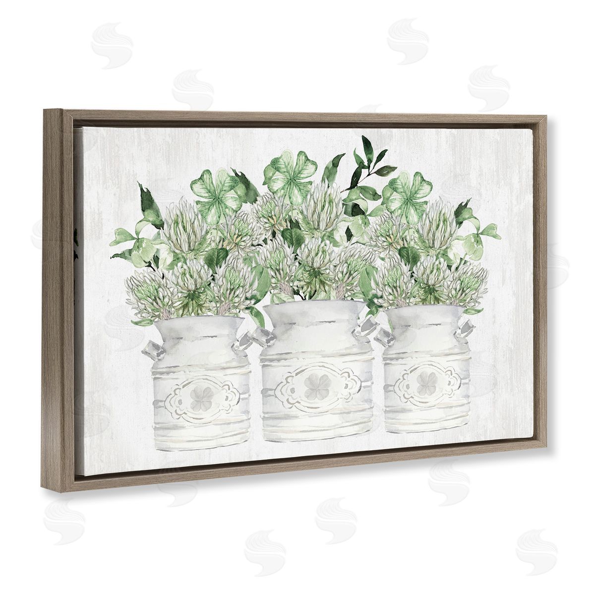Spring Potted Clovers Brown Floating Frame Canvas Wall Art, Home Decor by Lettered and Lined