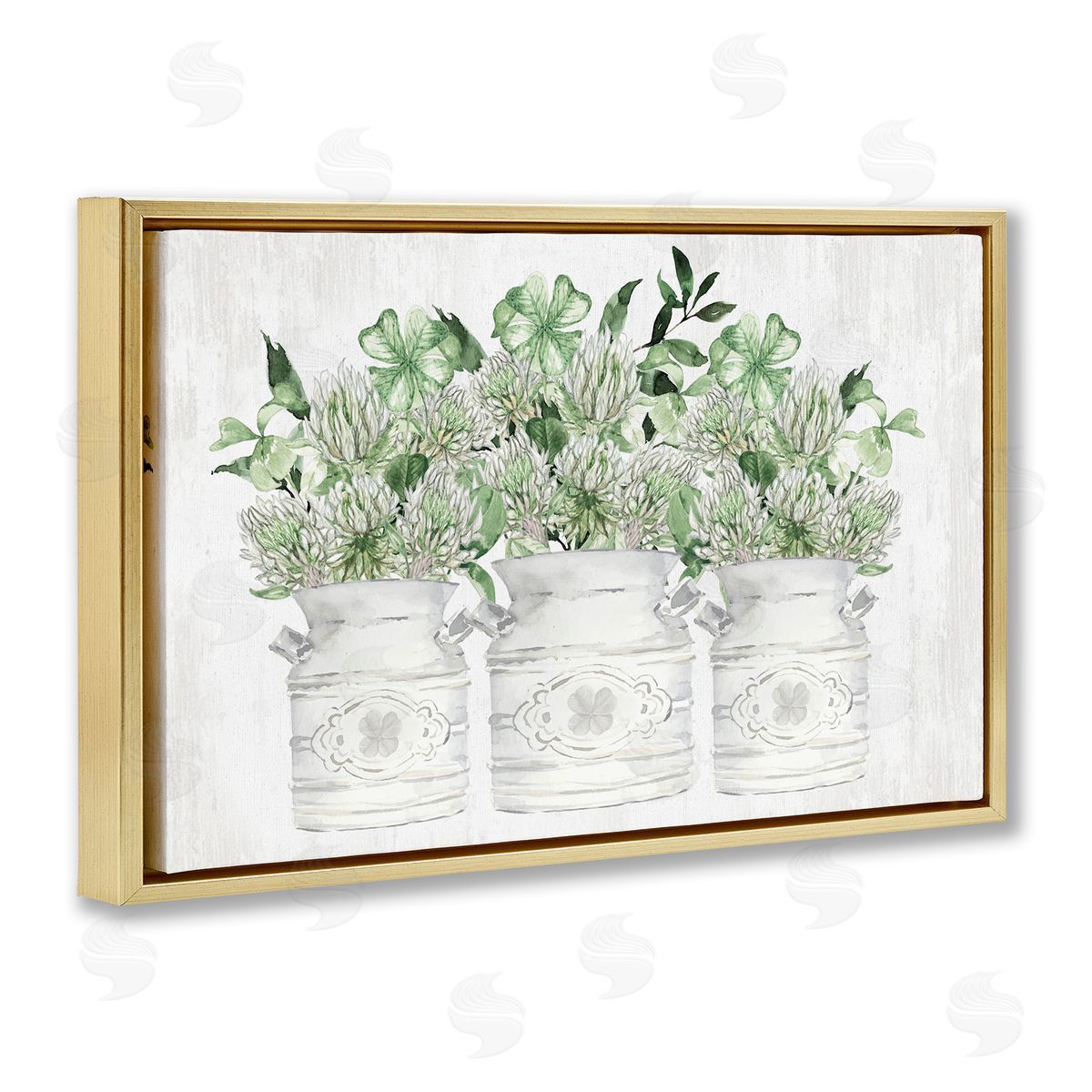 Spring Potted Clovers Gold Floating Frame Canvas Wall Art, Home Decor by Lettered and Lined