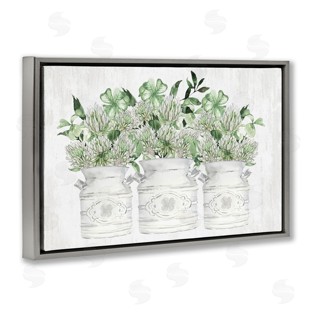 Spring Potted Clovers Grey Floating Frame Canvas Wall Art, Home Decor by Lettered and Lined