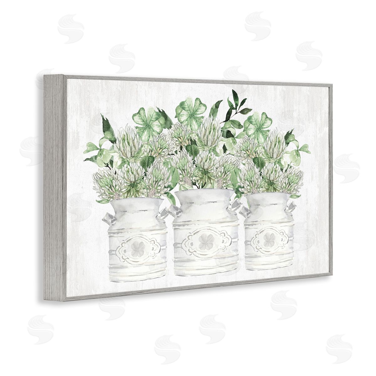 Spring Potted Clovers Grey Frame Print Wall Art, Home Decor by Lettered and Lined