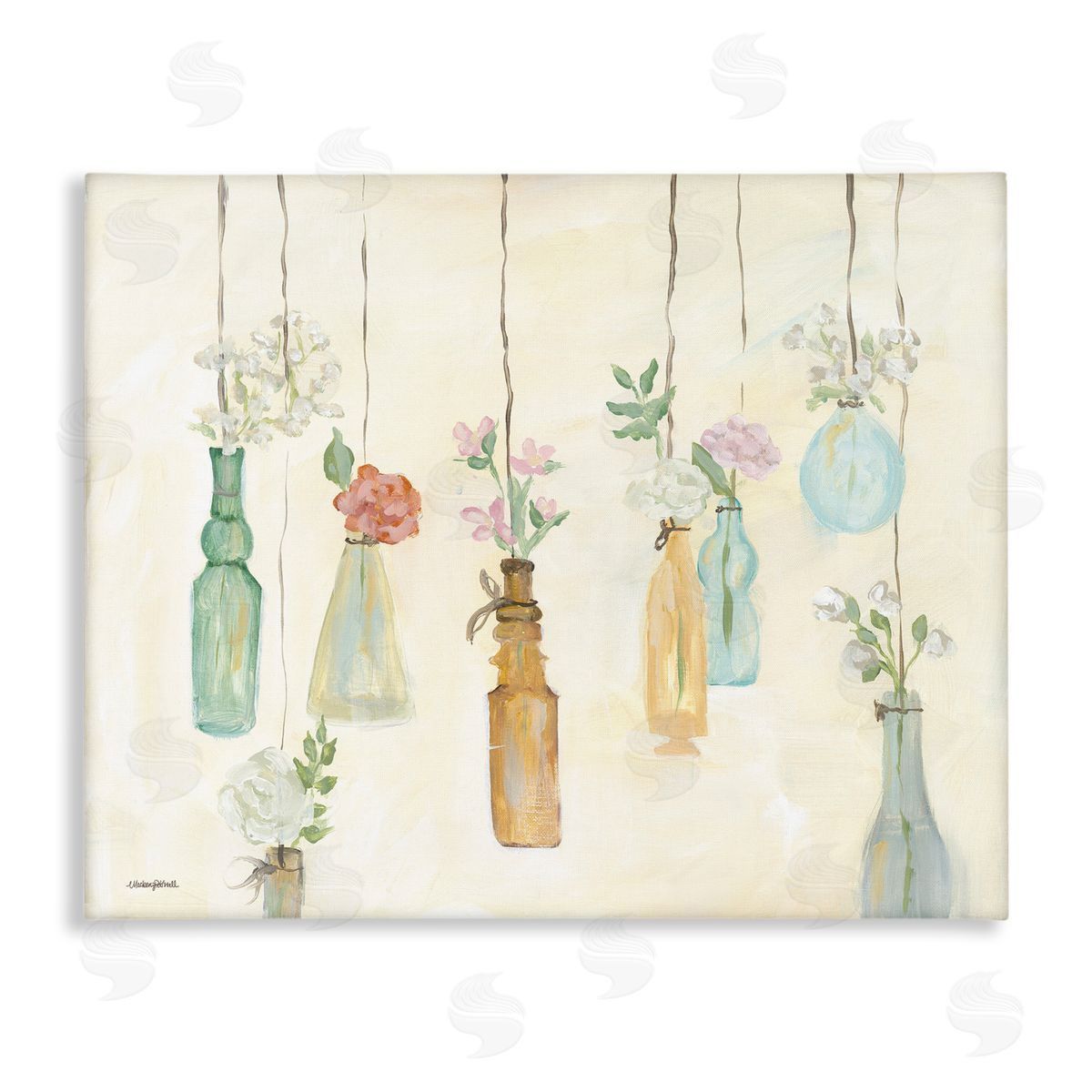 Hanging Floral Bottles Canvas Wall Art, Home Decor by Mackenzie Kissell