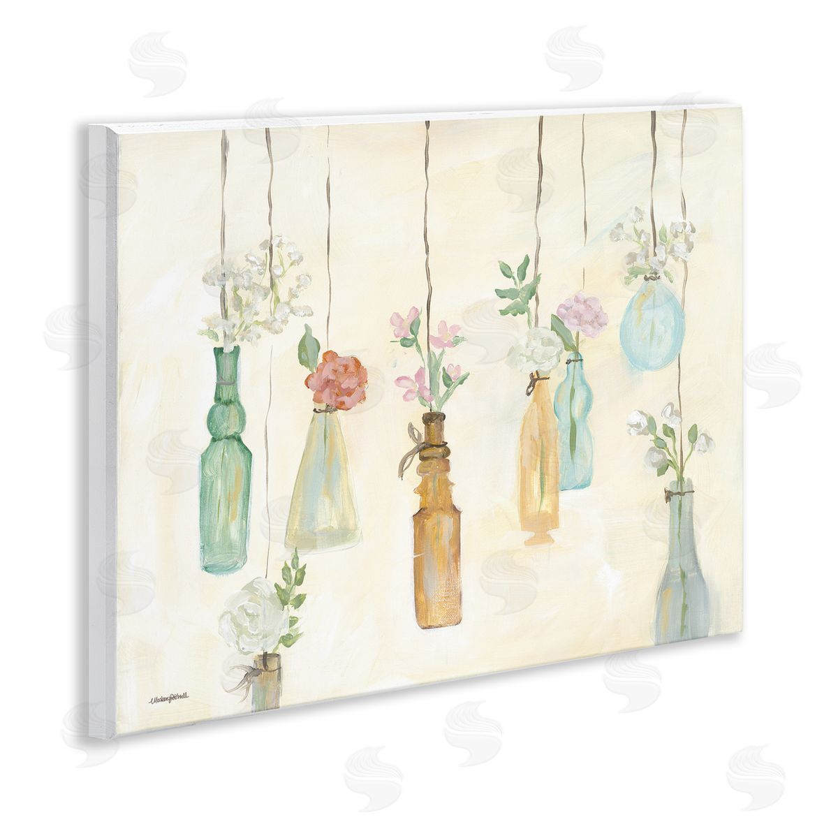Hanging Floral Bottles Wood Plaque Wall Art, Home Decor by Mackenzie Kissell