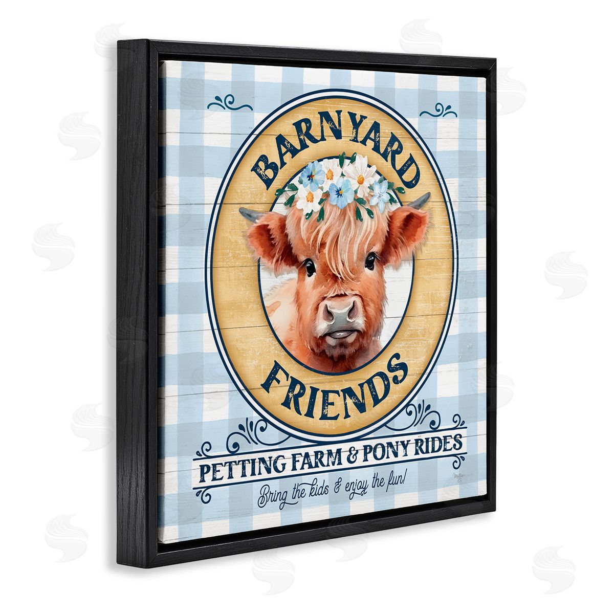 Barnyard Friends Plaid Black Floating Frame Canvas Wall Art, Home Decor by Mollie B.