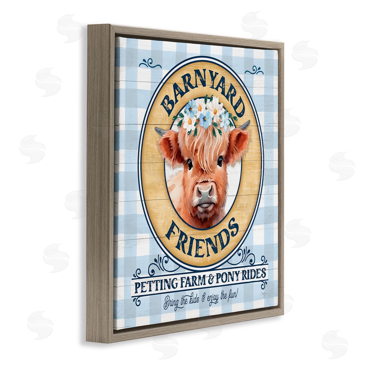 Barnyard Friends Plaid Brown Floating Frame Canvas Wall Art, Home Decor by Mollie B.