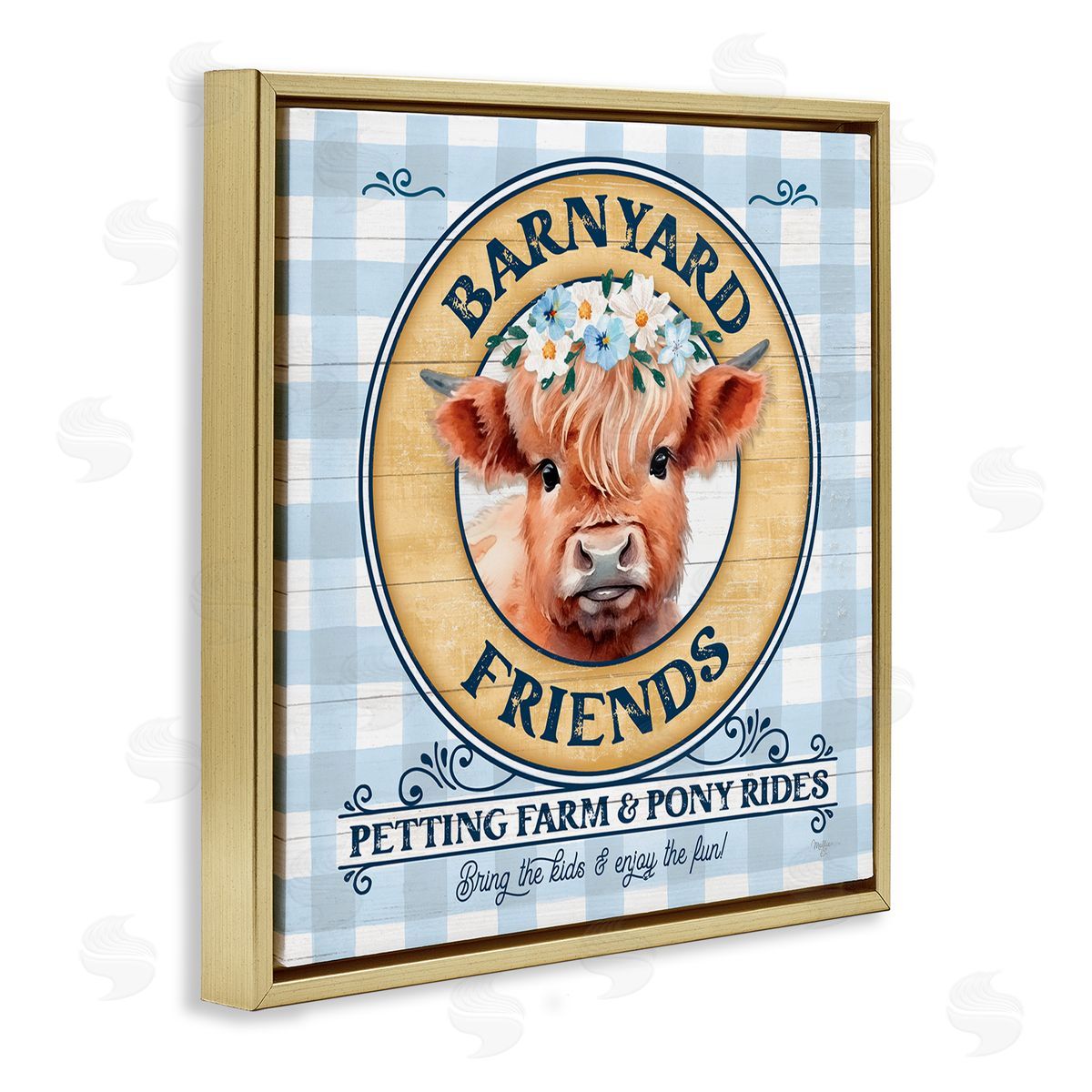 Barnyard Friends Plaid Gold Floating Frame Canvas Wall Art, Home Decor by Mollie B.