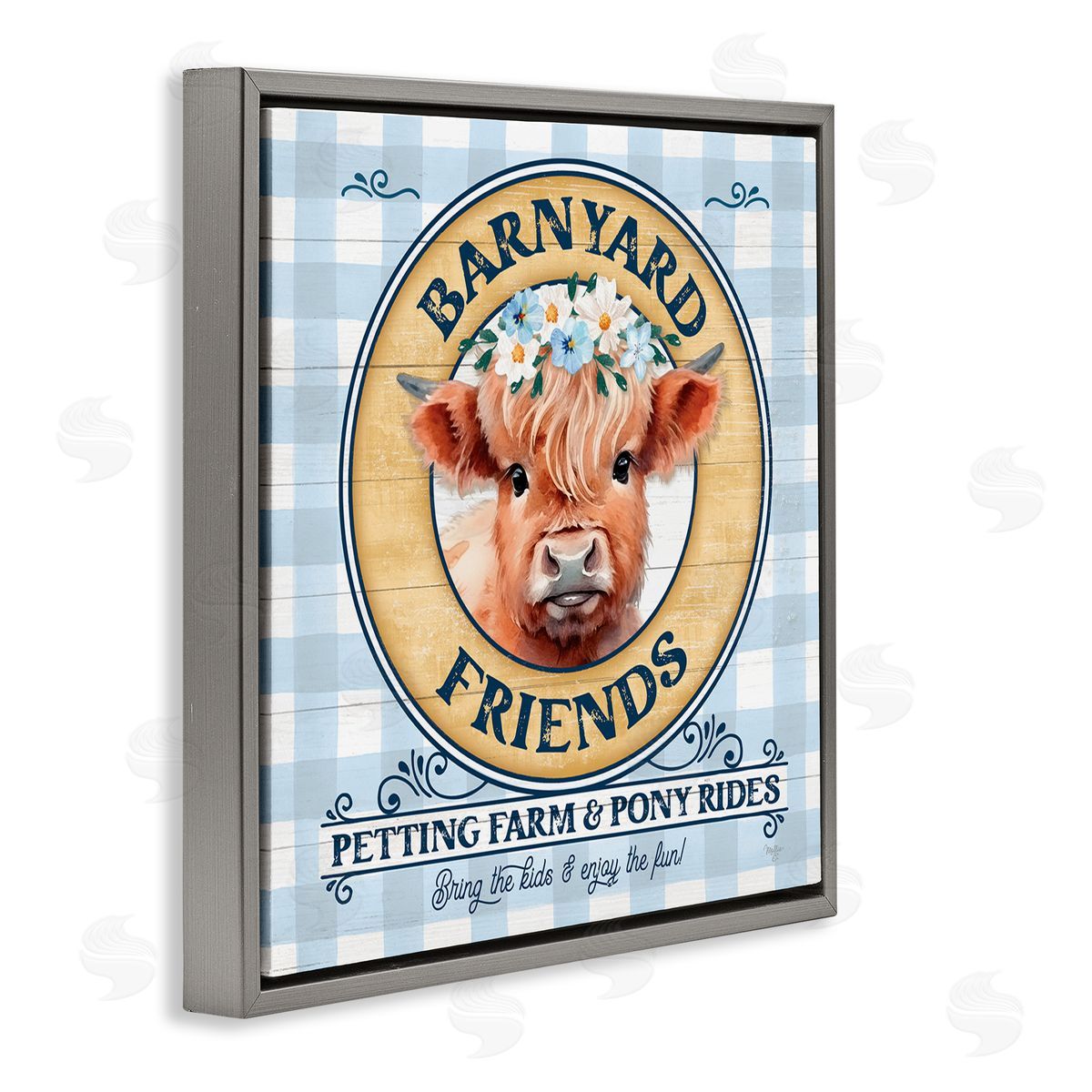 Barnyard Friends Plaid Grey Floating Frame Canvas Wall Art, Home Decor by Mollie B.