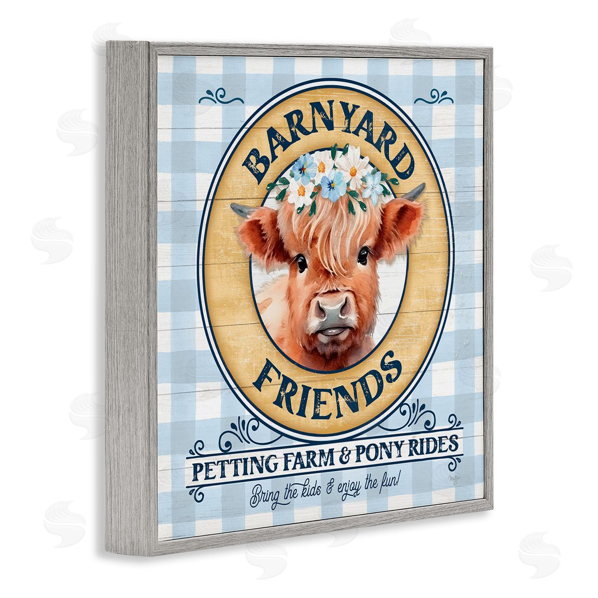 Barnyard Friends Plaid Grey Frame Print Wall Art, Home Decor by Mollie B.