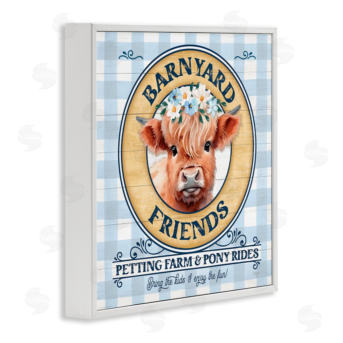 Barnyard Friends Plaid White Frame Print Wall Art, Home Decor by Mollie B.