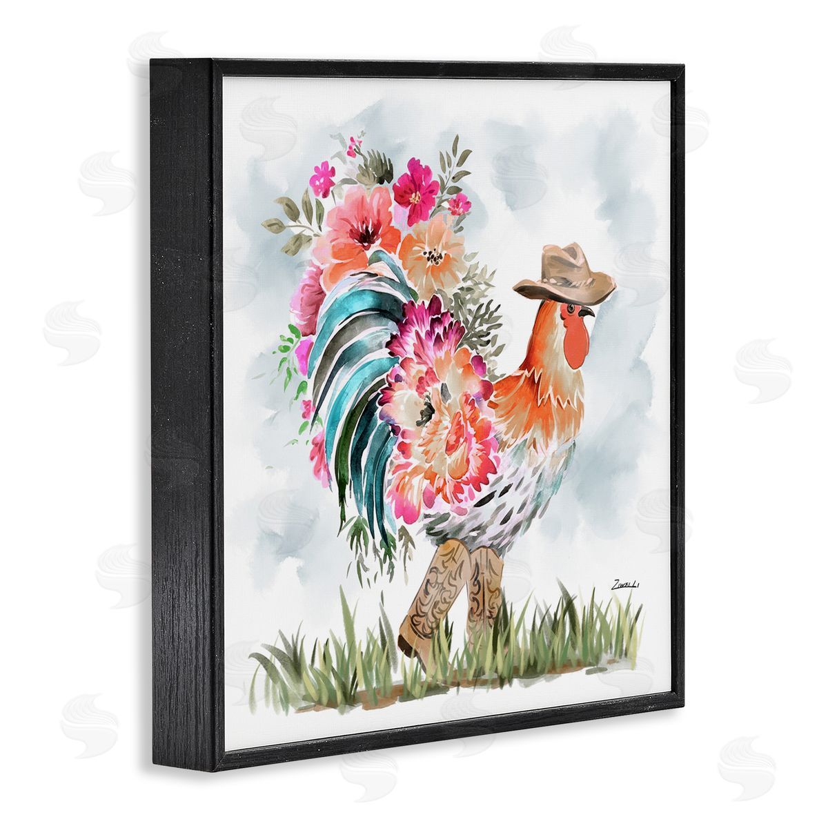 Blooming Cowgirl Hen Black Frame Print Wall Art, Home Decor by Ziwei Li