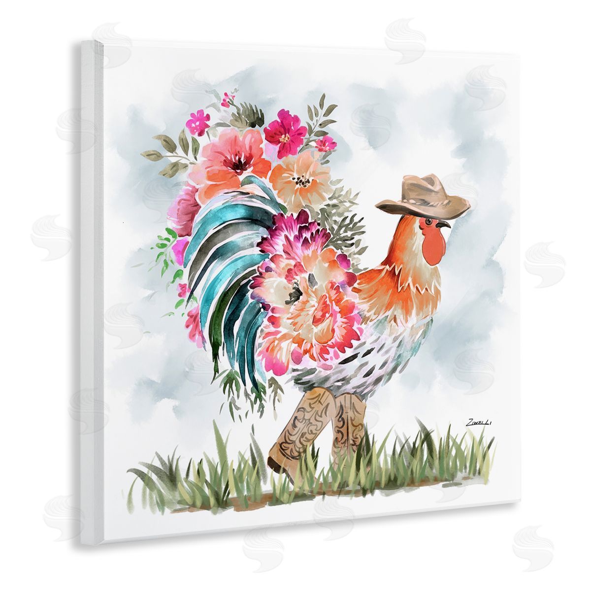 Blooming Cowgirl Hen Wood Plaque Wall Art, Home Decor by Ziwei Li