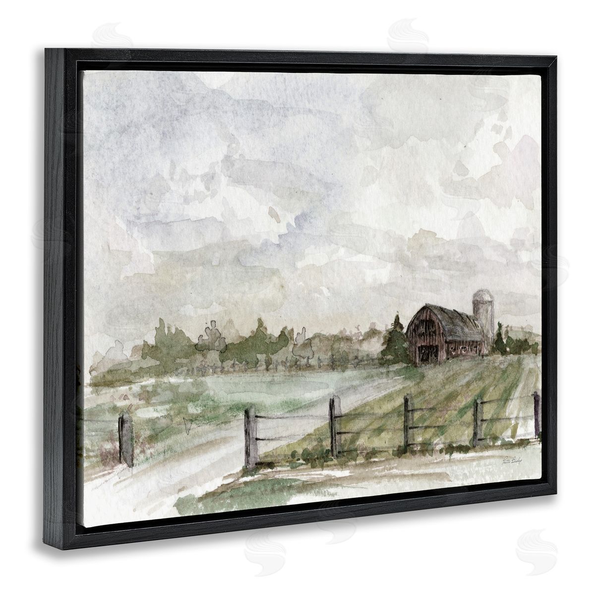 Rustic Barn and Fence Black Floating Frame Canvas Wall Art, Home Decor by Patti Bishop