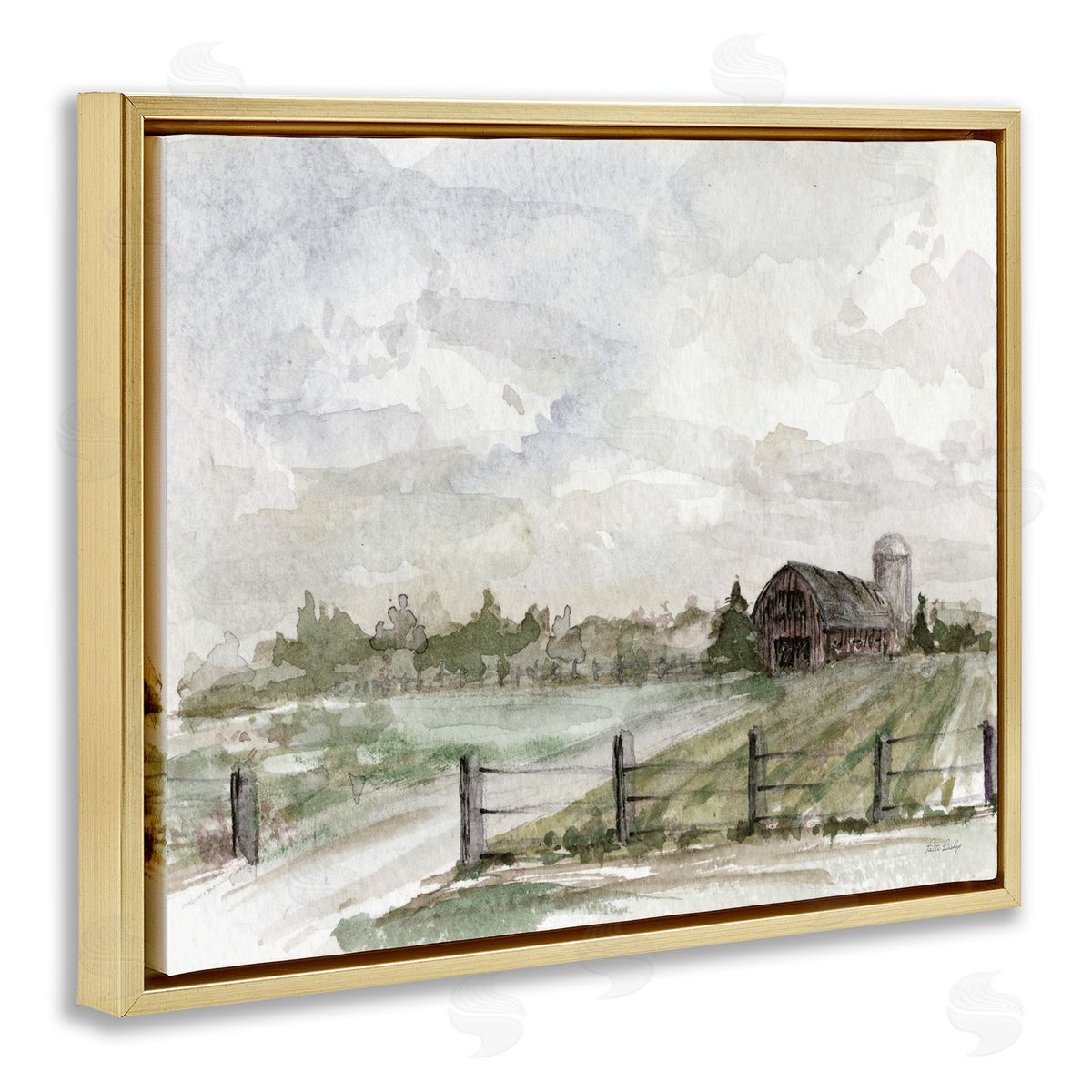 Rustic Barn and Fence Gold Floating Frame Canvas Wall Art, Home Decor by Patti Bishop