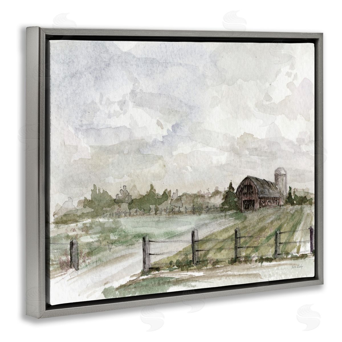 Rustic Barn and Fence Grey Floating Frame Canvas Wall Art, Home Decor by Patti Bishop