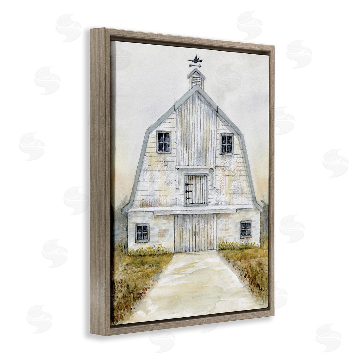 White Barn Grey Trim Brown Floating Frame Canvas Wall Art, Home Decor by Patti Bishop