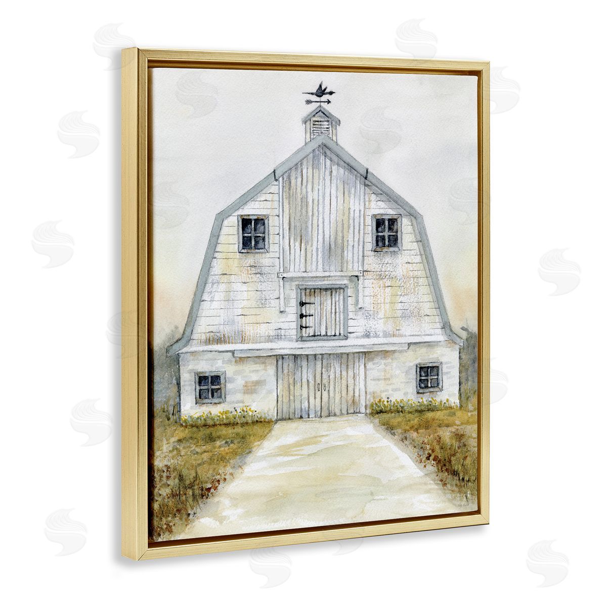 White Barn Grey Trim Gold Floating Frame Canvas Wall Art, Home Decor by Patti Bishop