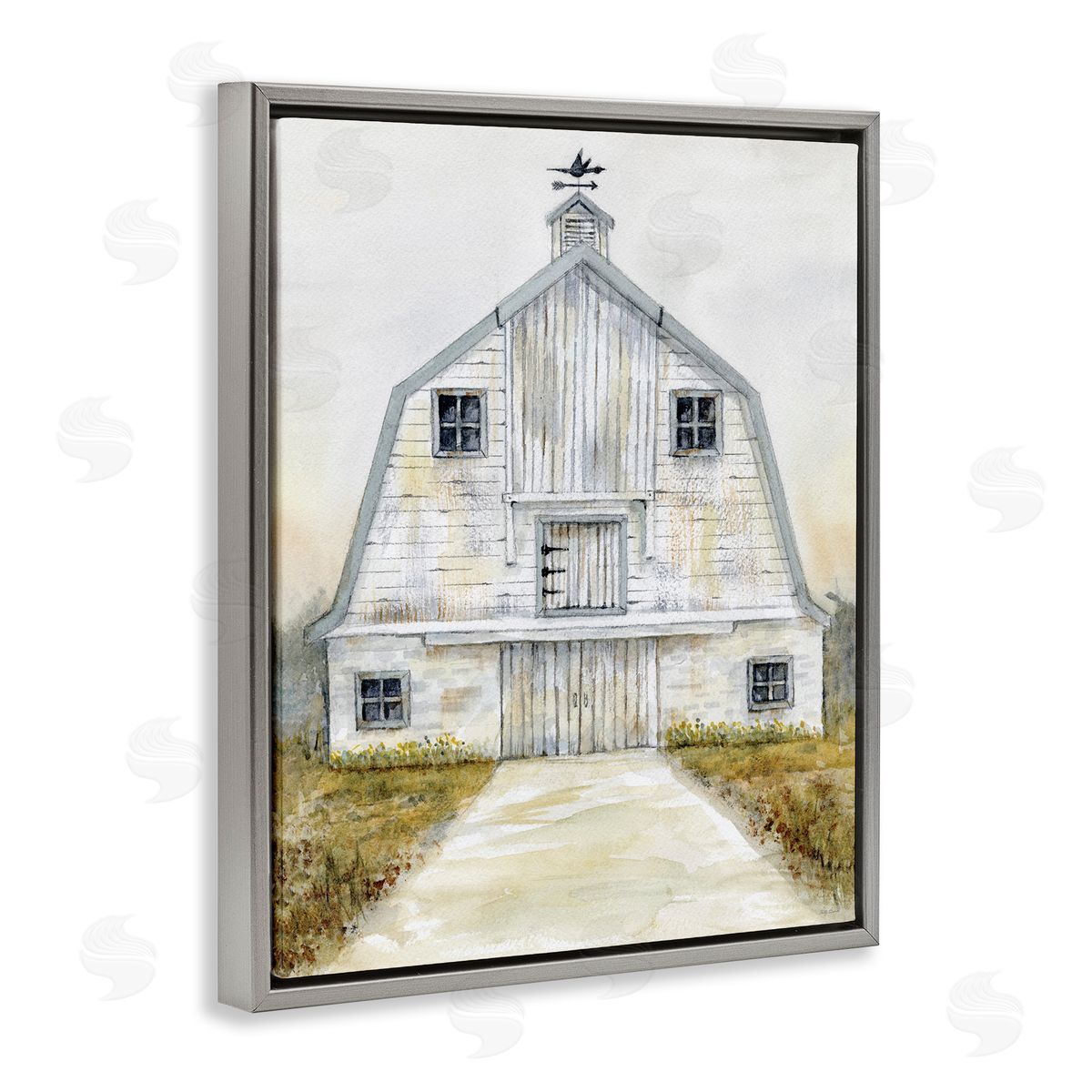 White Barn Grey Trim Grey Floating Frame Canvas Wall Art, Home Decor by Patti Bishop