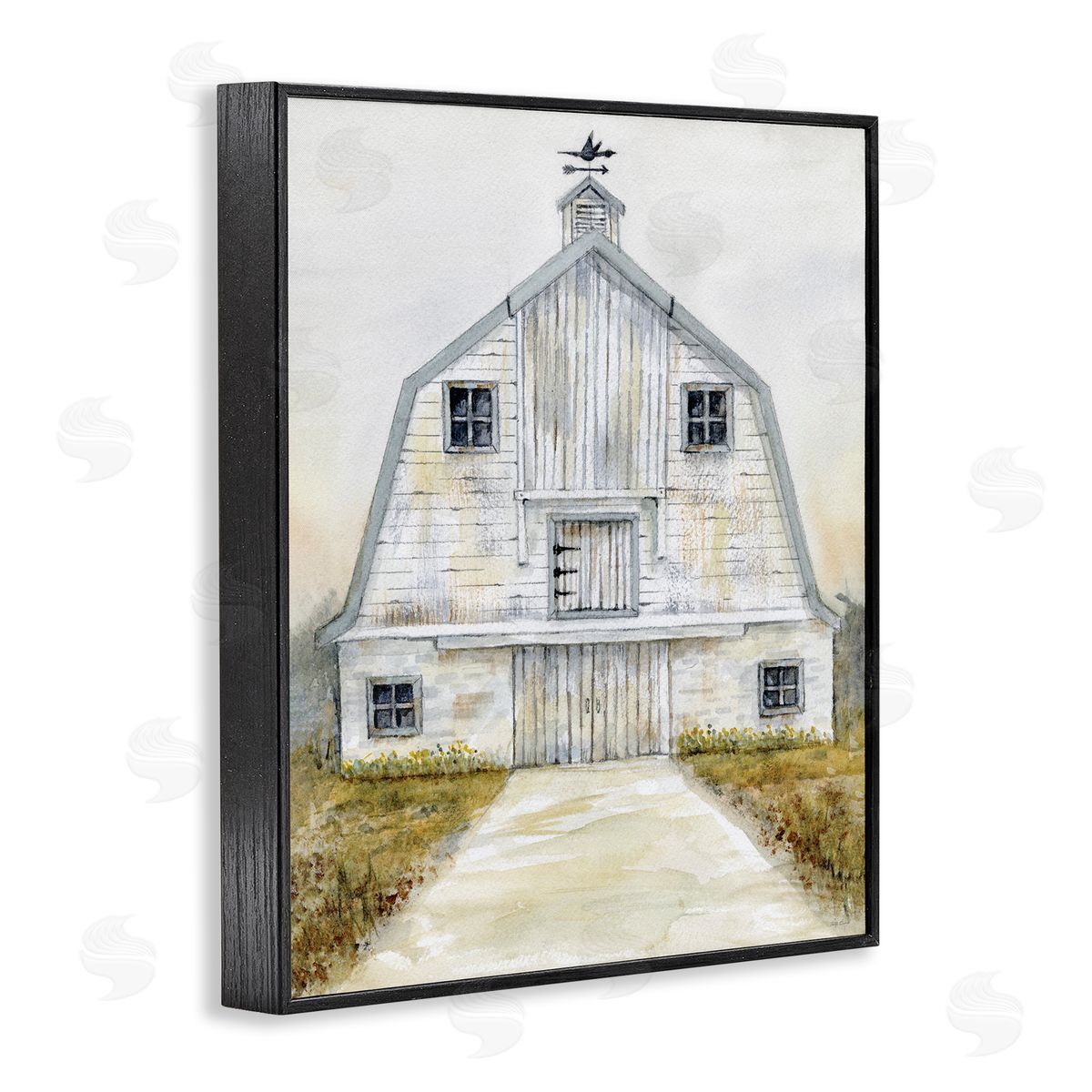 White Barn Grey Trim Black Frame Print Wall Art, Home Decor by Patti Bishop