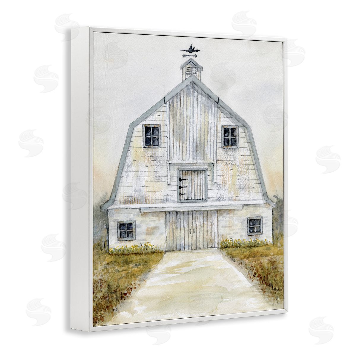 White Barn Grey Trim White Frame Print Wall Art, Home Decor by Patti Bishop