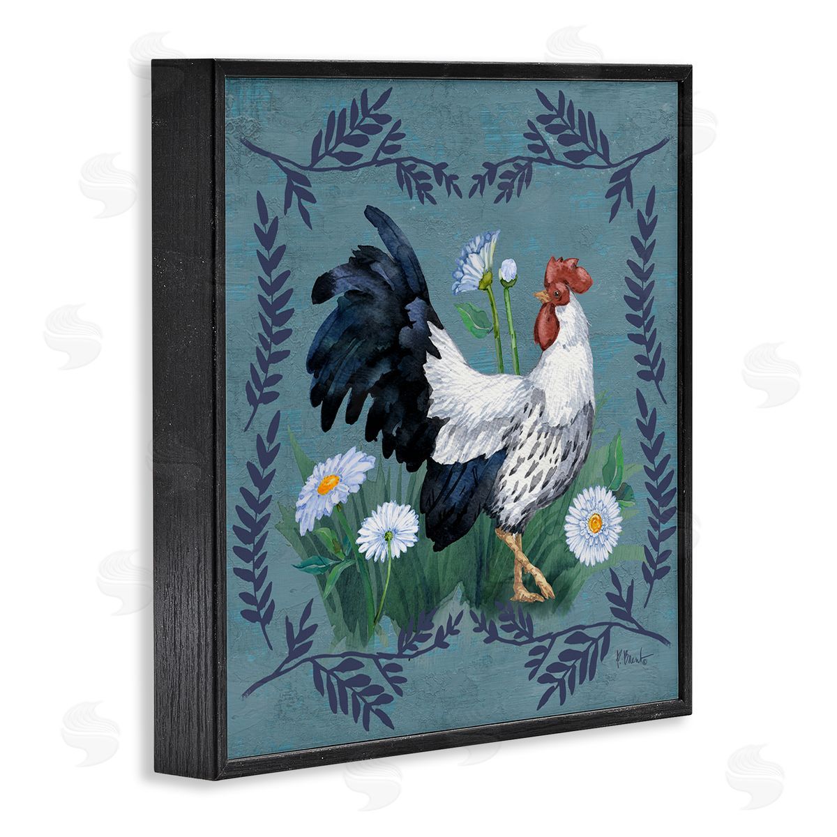 Ferns and Rooster Black Frame Print Wall Art, Home Decor by Paul Brent