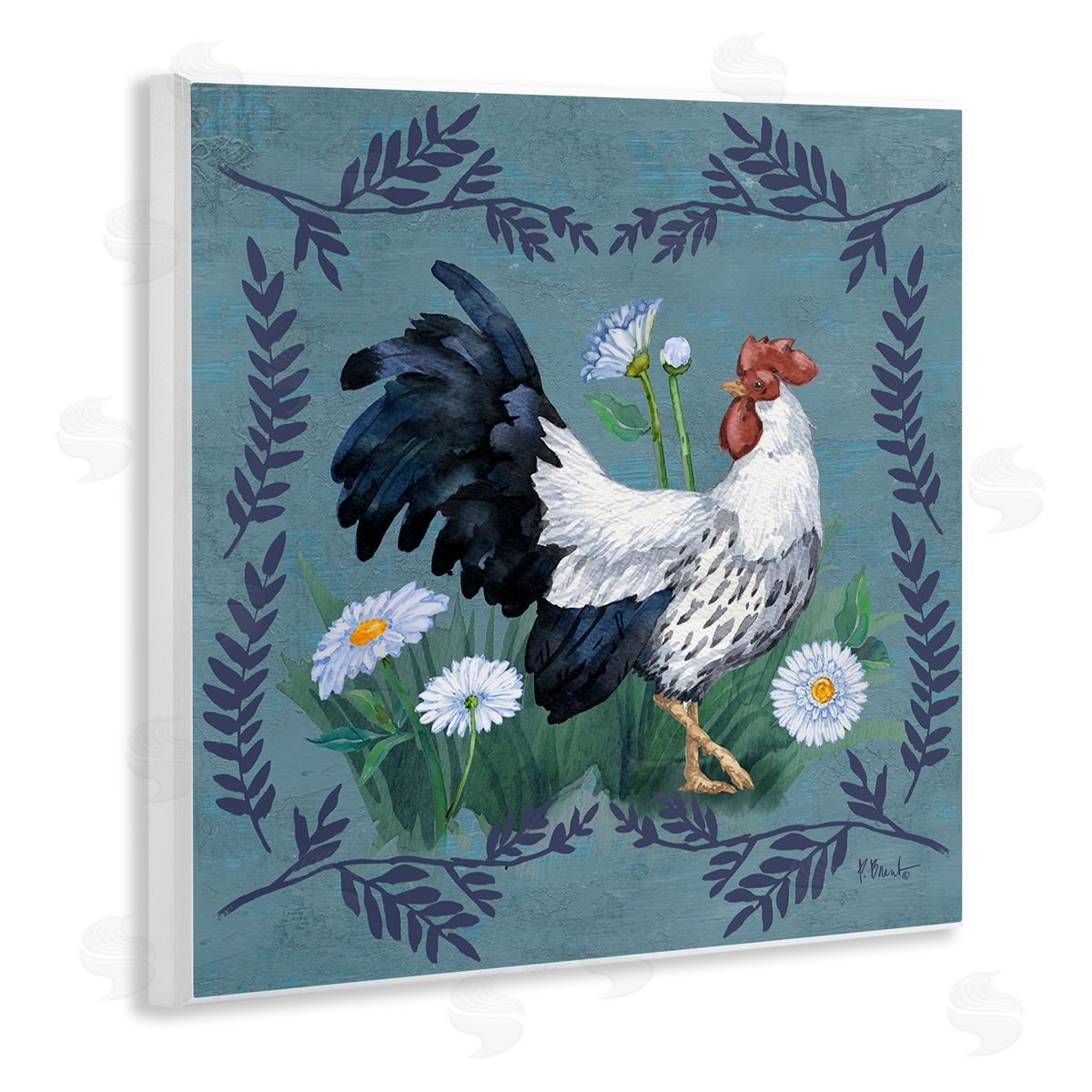 Ferns and Rooster Wood Plaque Wall Art, Home Decor by Paul Brent