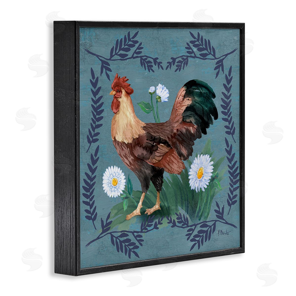 Rooster and Fern Trim Black Frame Print Wall Art, Home Decor by Paul Brent