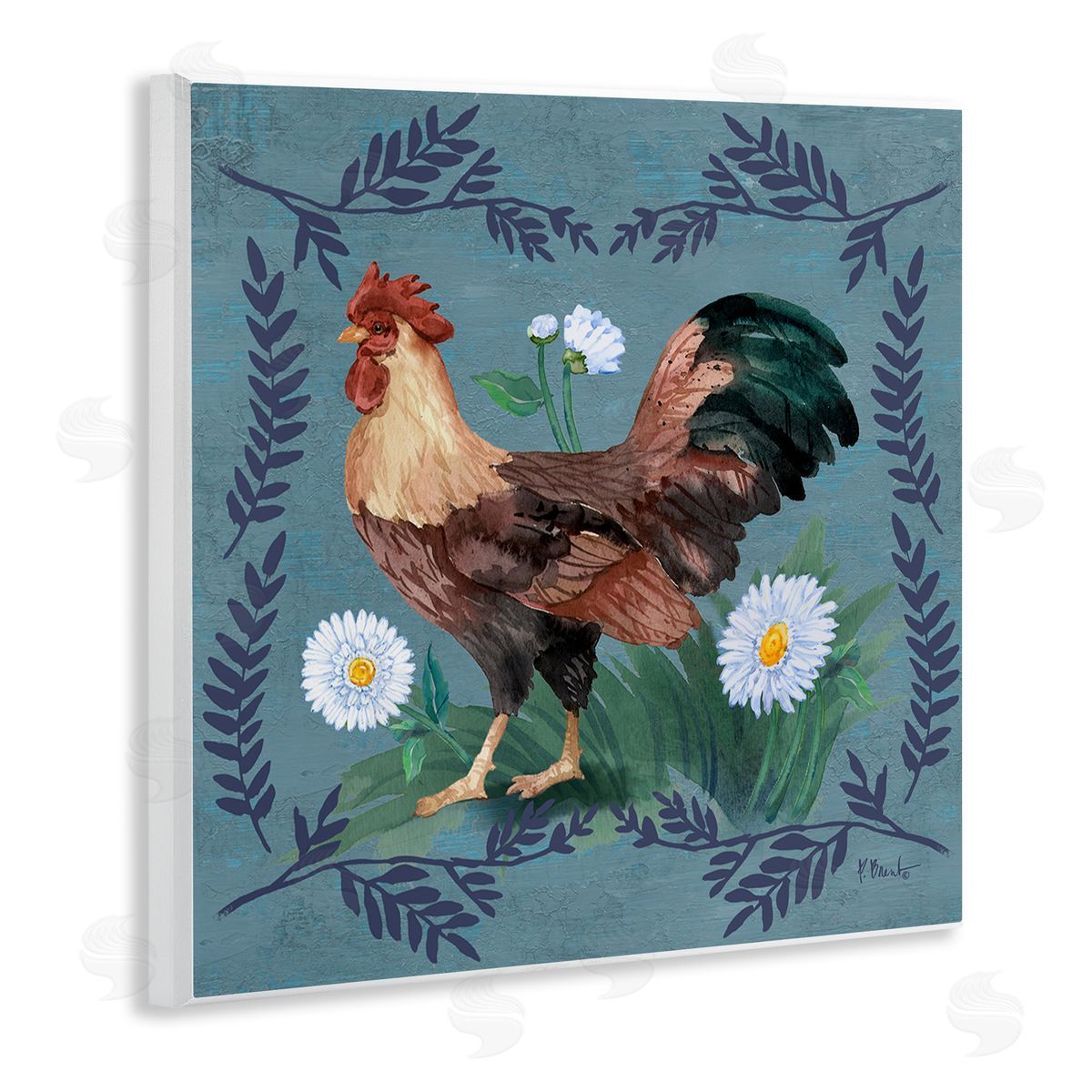 Rooster and Fern Trim Wood Plaque Wall Art, Home Decor by Paul Brent
