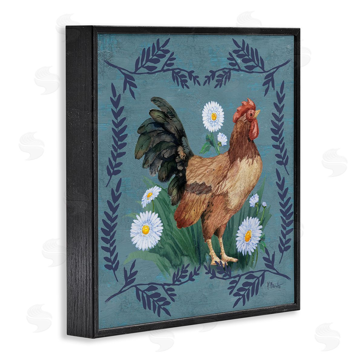 Rooster and Daisies Black Frame Print Wall Art, Home Decor by Paul Brent
