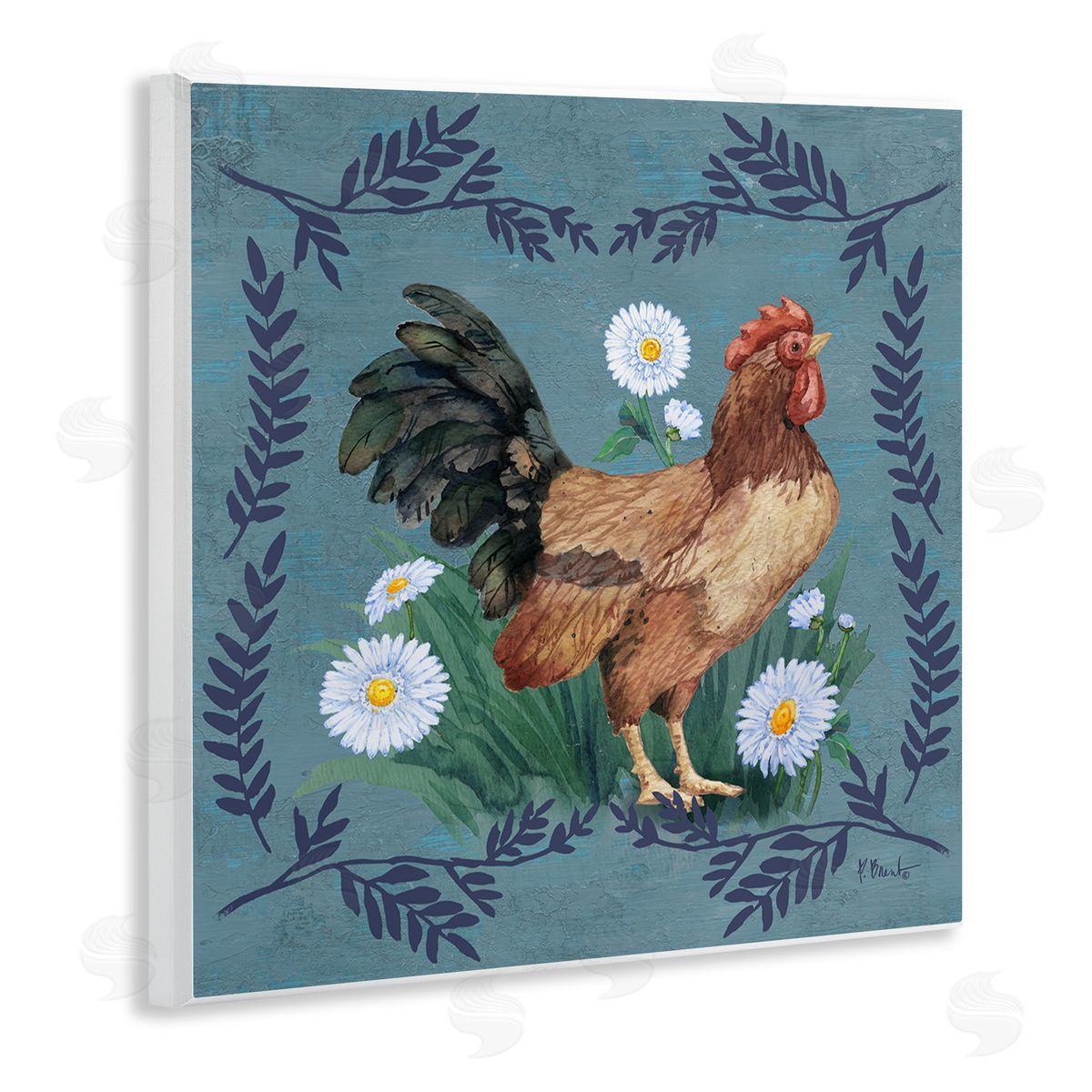 Rooster and Daisies Wood Plaque Wall Art, Home Decor by Paul Brent