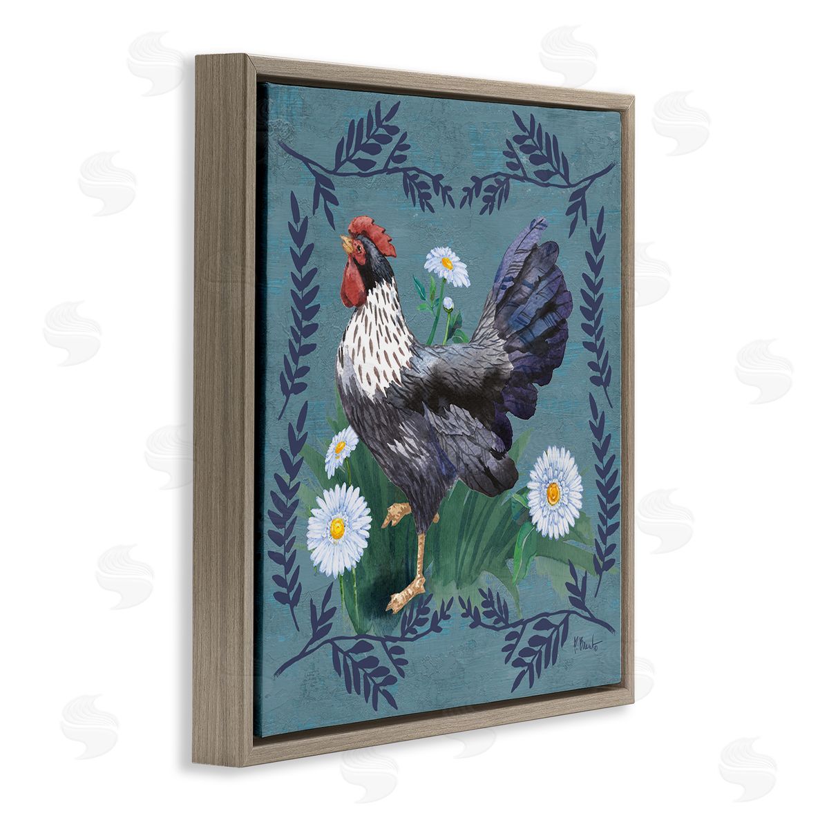 Country Hen and Ferns Brown Floating Frame Canvas Wall Art, Home Decor by Paul Brent
