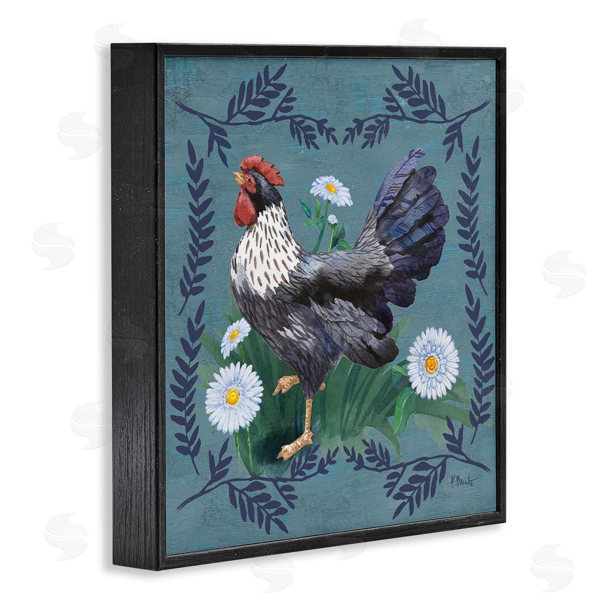 Country Hen and Ferns Black Frame Print Wall Art, Home Decor by Paul Brent
