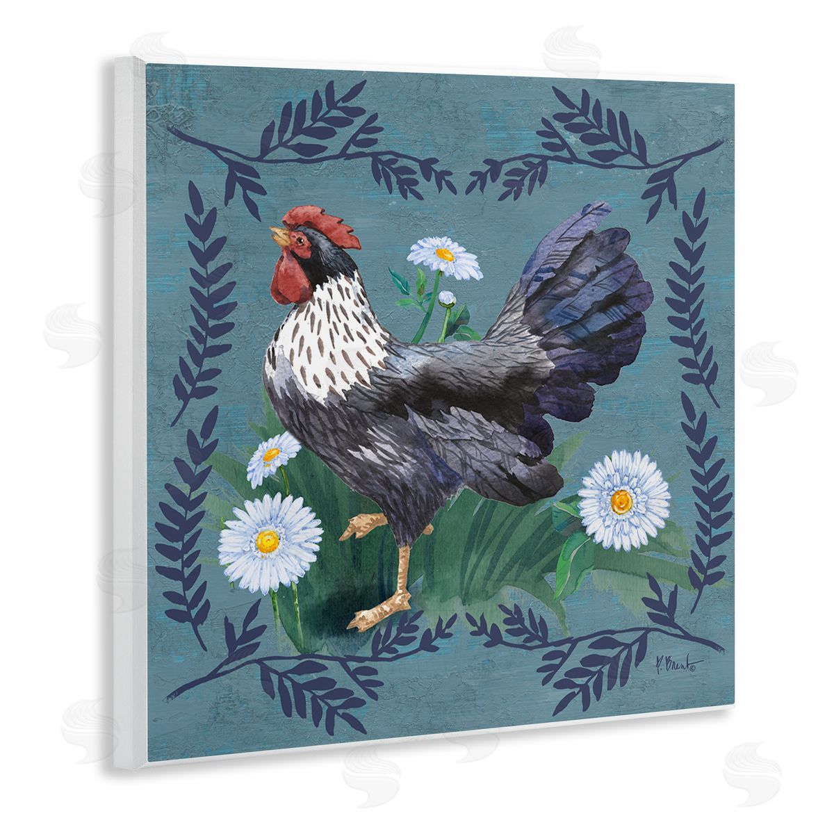 Country Hen and Ferns Wood Plaque Wall Art, Home Decor by Paul Brent