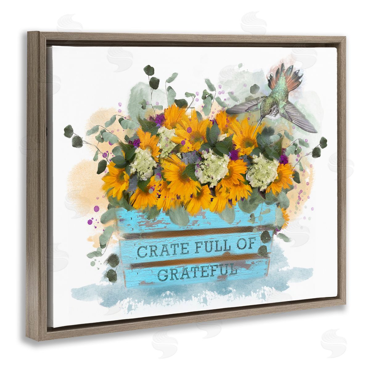 Crate Full Of Grateful Brown Floating Frame Canvas Wall Art, Home Decor by Matthew Piotrowicz