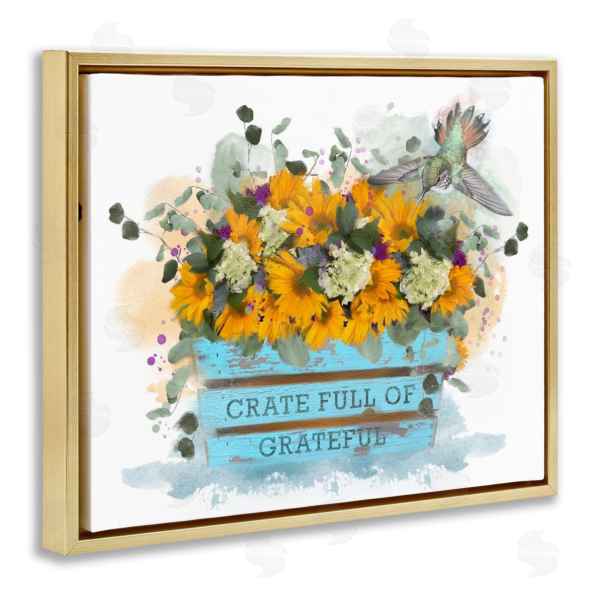 Crate Full Of Grateful Gold Floating Frame Canvas Wall Art, Home Decor by Matthew Piotrowicz