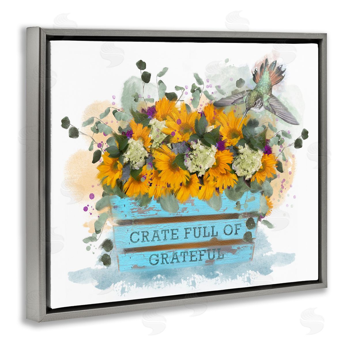 Crate Full Of Grateful Grey Floating Frame Canvas Wall Art, Home Decor by Matthew Piotrowicz
