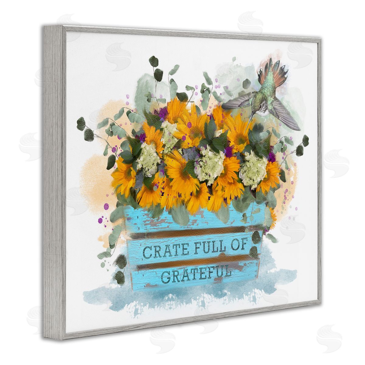Crate Full Of Grateful Grey Frame Print Wall Art, Home Decor by Matthew Piotrowicz