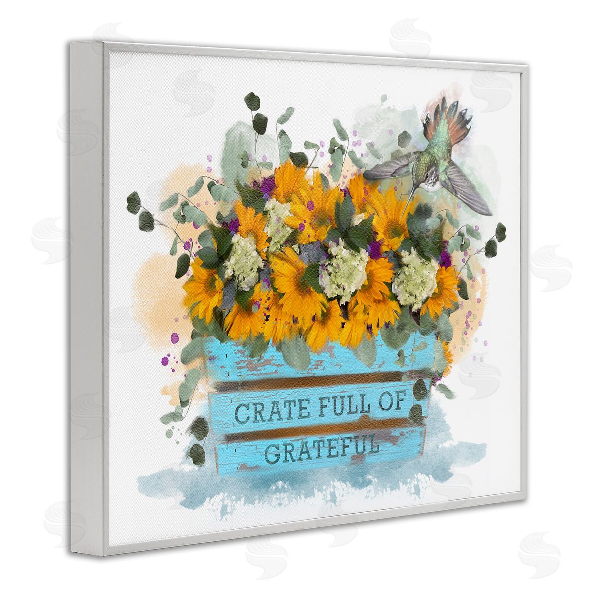 Crate Full Of Grateful White Frame Print Wall Art, Home Decor by Matthew Piotrowicz