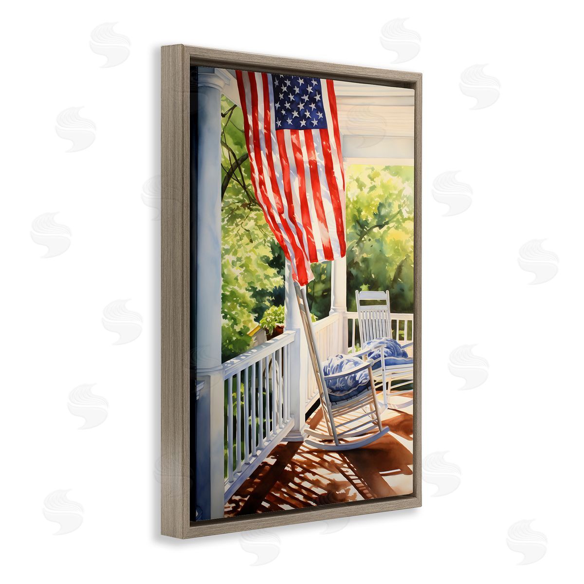 Vintage American Porch Brown Floating Frame Canvas Wall Art, Home Decor by Petal Prints Design