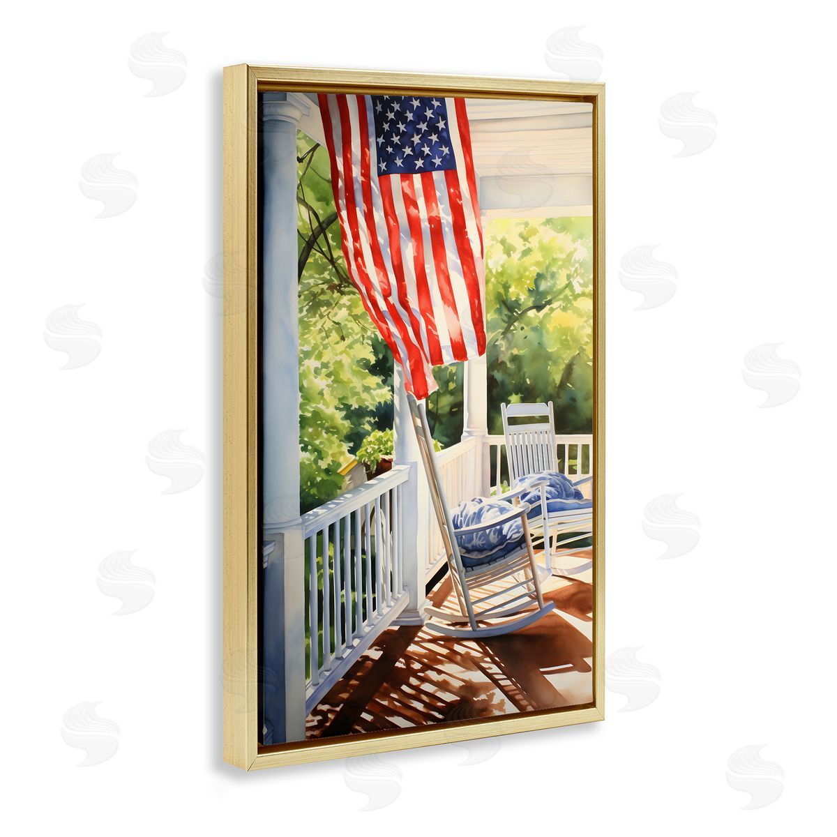 Vintage American Porch Gold Floating Frame Canvas Wall Art, Home Decor by Petal Prints Design