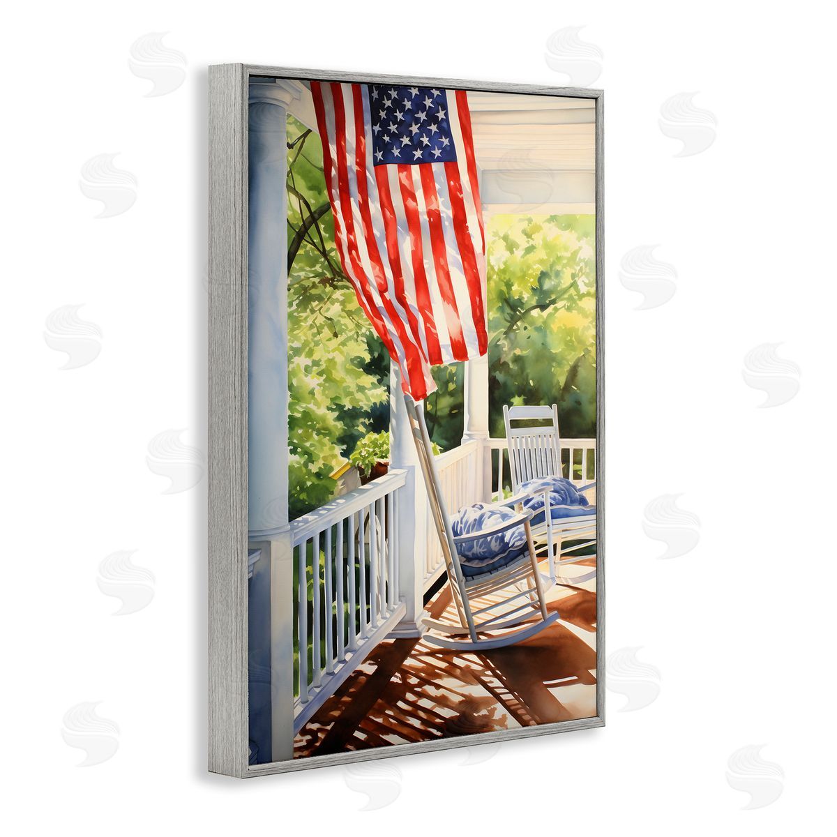 Vintage American Porch Grey Frame Print Wall Art, Home Decor by Petal Prints Design