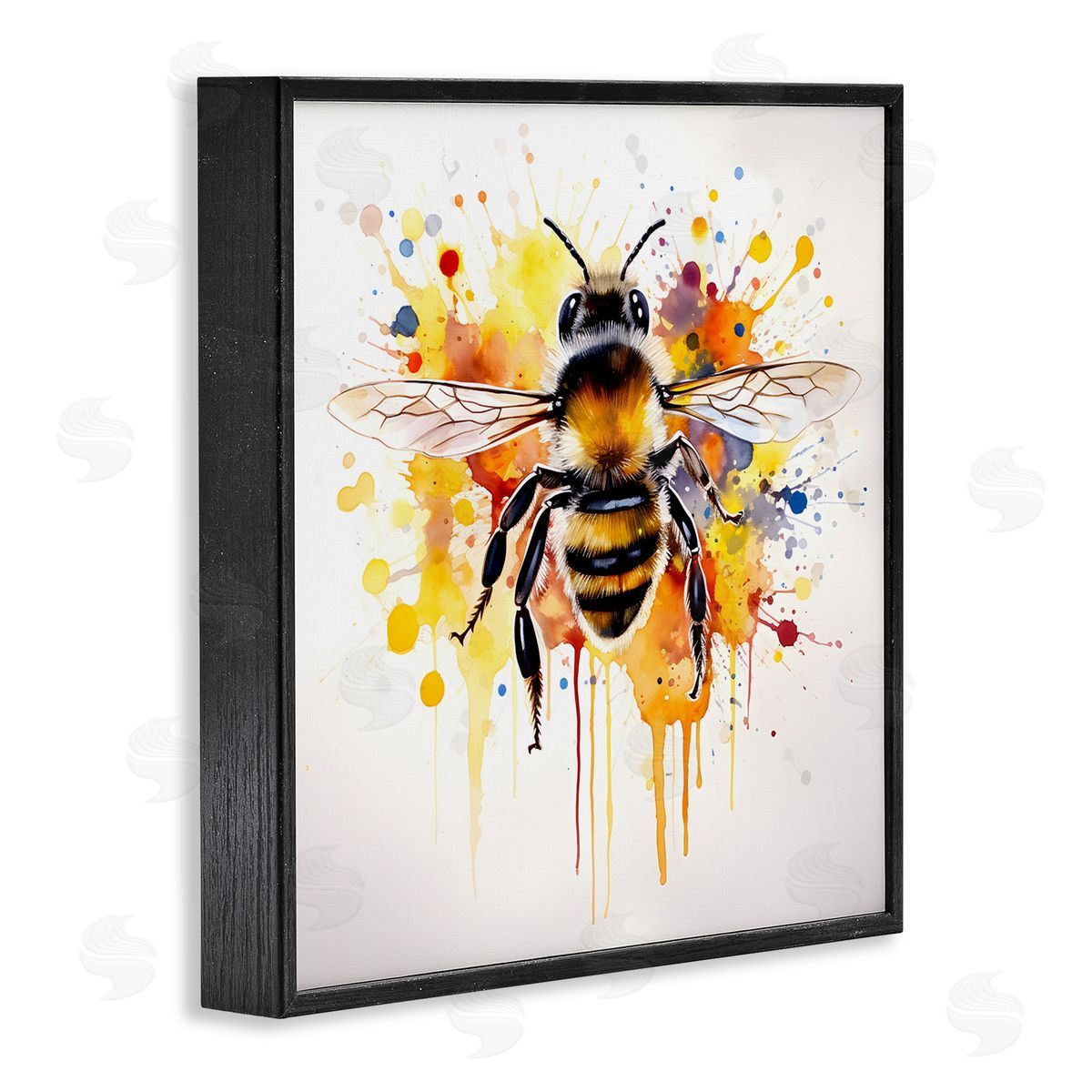 Watercolor Style Bee Black Frame Print Wall Art, Home Decor by Petal Prints Design
