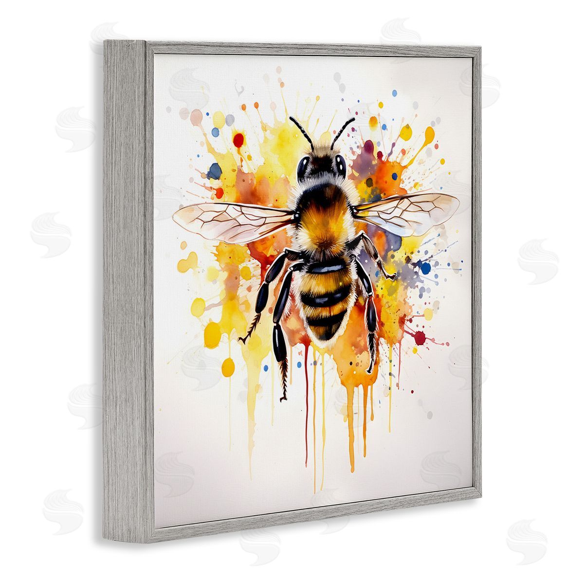 Watercolor Style Bee Grey Frame Print Wall Art, Home Decor by Petal Prints Design