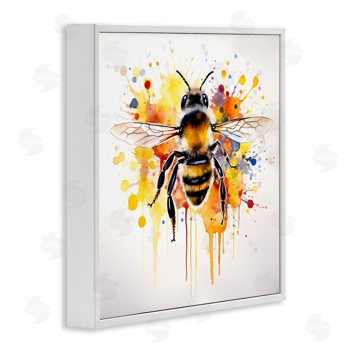 Watercolor Style Bee White Frame Print Wall Art, Home Decor by Petal Prints Design