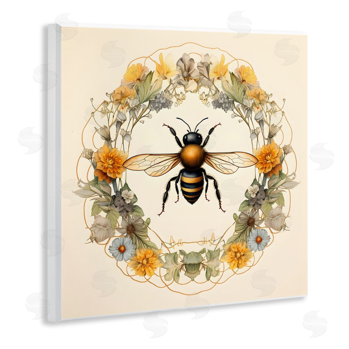 Cottage Bee Wreath Wood Plaque Wall Art, Home Decor by Petal Prints Design